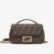 Fendi Baguette Chain Midi Bag In FF Motif Fabric Brown
