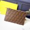Fendi Medium Flat Clutch FF Motif Nappa Leather Brown
