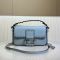 Fendi Mini Baguette Selleria Bag In Cuoio Romano Leather with Topstitches Sky Blue
