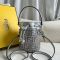 Fendi Mini Mon Tresor Bucket Bag In Crystals and FF Motif Calfskin Silver