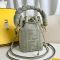 Fendi Mini Mon Tresor Bucket Bag with Woven Handle In FF Motif Canvas Olive