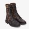 Fendi Rockoko Combat Boots Women Leather with FF Stretch Fabric Brown