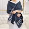 Fendi Scarf In FENDI ROMA and FF Motif Cashmere and Wool with Fringes Black