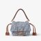 Fendi Small Mamma Baguette Bag In FF Motif Denim Blue/Brown