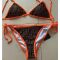 Fendi Triangle Bikini with Ties Women FF Motif Lycra Brown/Orange
