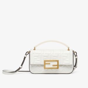 Fendi Baguette Phone Pouch In FF Embossed Nappa Leather White