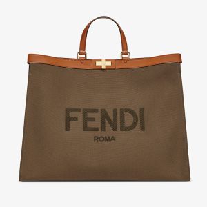 Fendi Medium Peekaboo X-Tote In FENDI ROMA Embroidery Canvas Dark Green