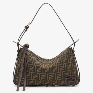 Fendi Medium Simply Shoulder Bag In FF Motif Fabric Brown