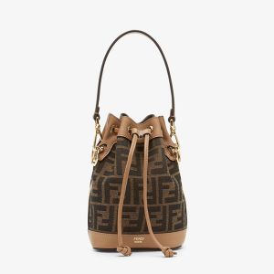 Fendi Mini Mon Tresor Bucket Bag In FF Jacquard Fabric Brown/Beige