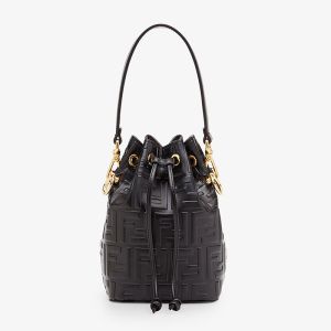 Fendi Mini Mon Tresor Bucket Bag In FF Embossed Calfskin Black