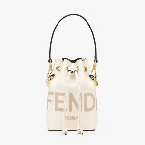 Fendi Mini Mon Tresor Bucket Bag In Fendi ROMA Embossed Calfskin White