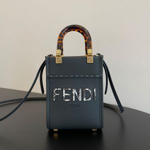 Fendi Mini Sunshine Shopper Bag In Python FENDI ROMA Lettering Calfskin Black