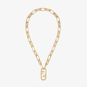 Fendi O'Lock Mesh Necklace In Metal Gold