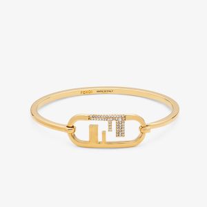 Fendi O'Lock Oval Bracelet Metal with Crystals Gold