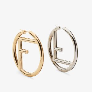 F is Fendi Large Hoop Earrings In Metal Gold/Palladium